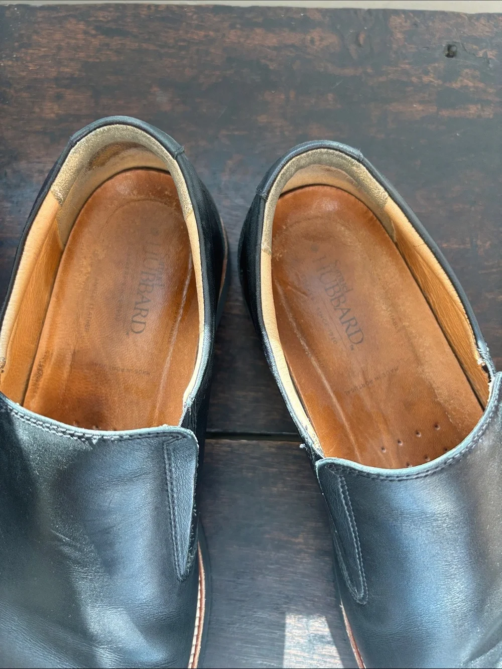 Men's Black Leather Slip-On Loafers with Brown Trim